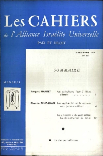 Les Cahiers de l'Alliance Israélite Universelle (Paix et Droit).  N°107 (01 mars 1957)